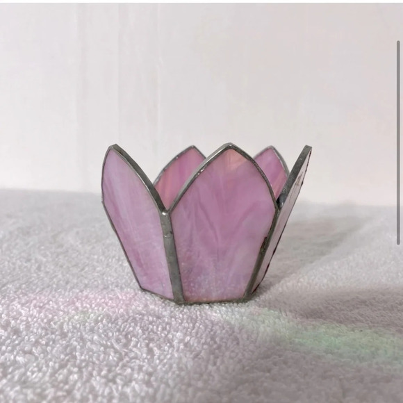 Vintage Handmade Breakthrough Glass Design Pink Stained Glass  Candle Holder - Picture 3 of 10